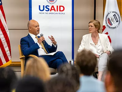 Paul Weisenfeld and Samantha Power at USAID meeting