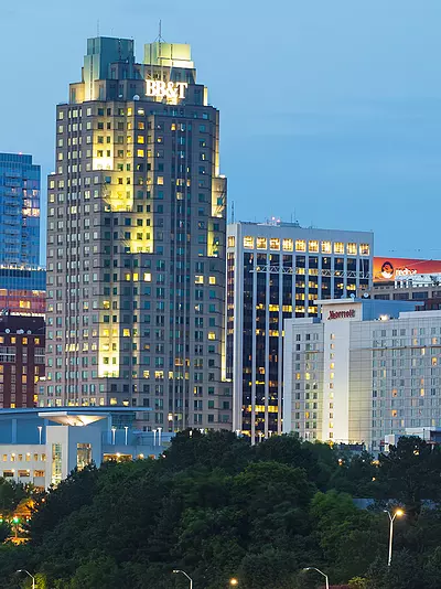 The downtown Raleigh skyline at night