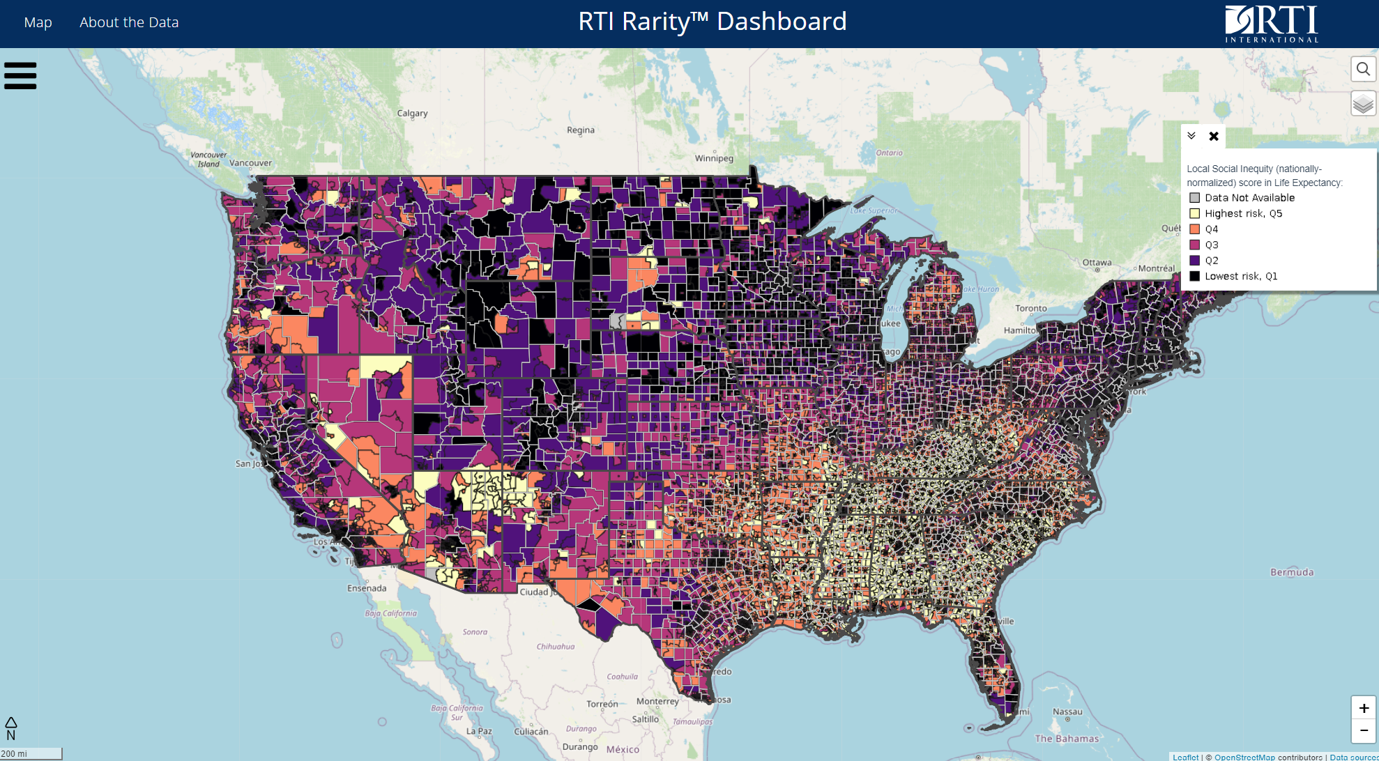 Screenshot of RTI Rarity dashboard