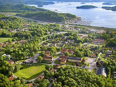 Aerial view of Ljungskile, Sweden, where RTI Health Solutions has an office