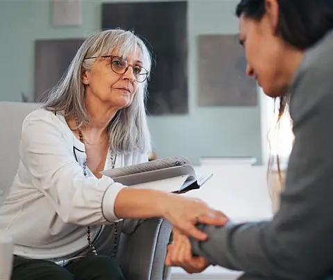Patient receives support from counselor