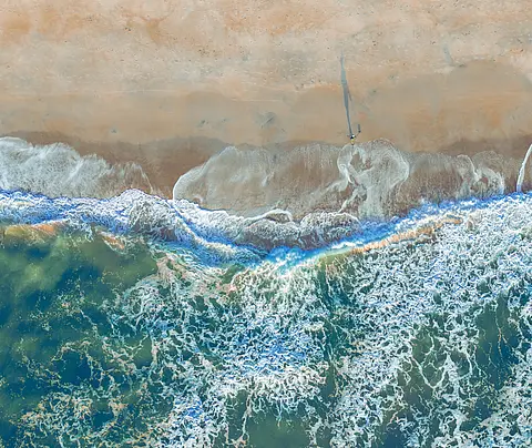 Aerial view of ocean and beach