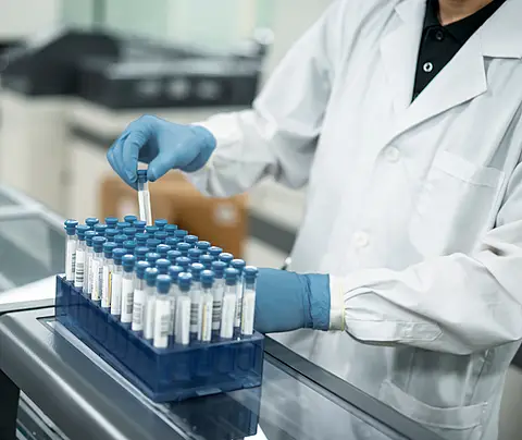 Laboratory technician interacts with samples