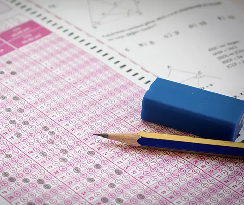 Standardized test with pencil and eraser