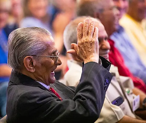 Dr. Mansukh Wani attends the closing event for RTI's 60th anniversary in September 2019.