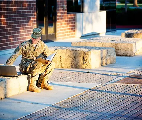 An American soldier on a US college campus