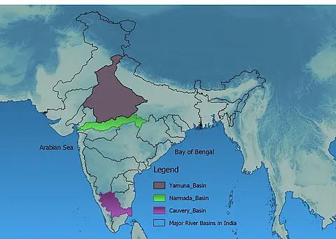 Map of India with river basins