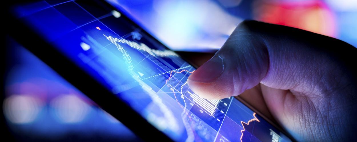 trend graphs on a cellphone screen